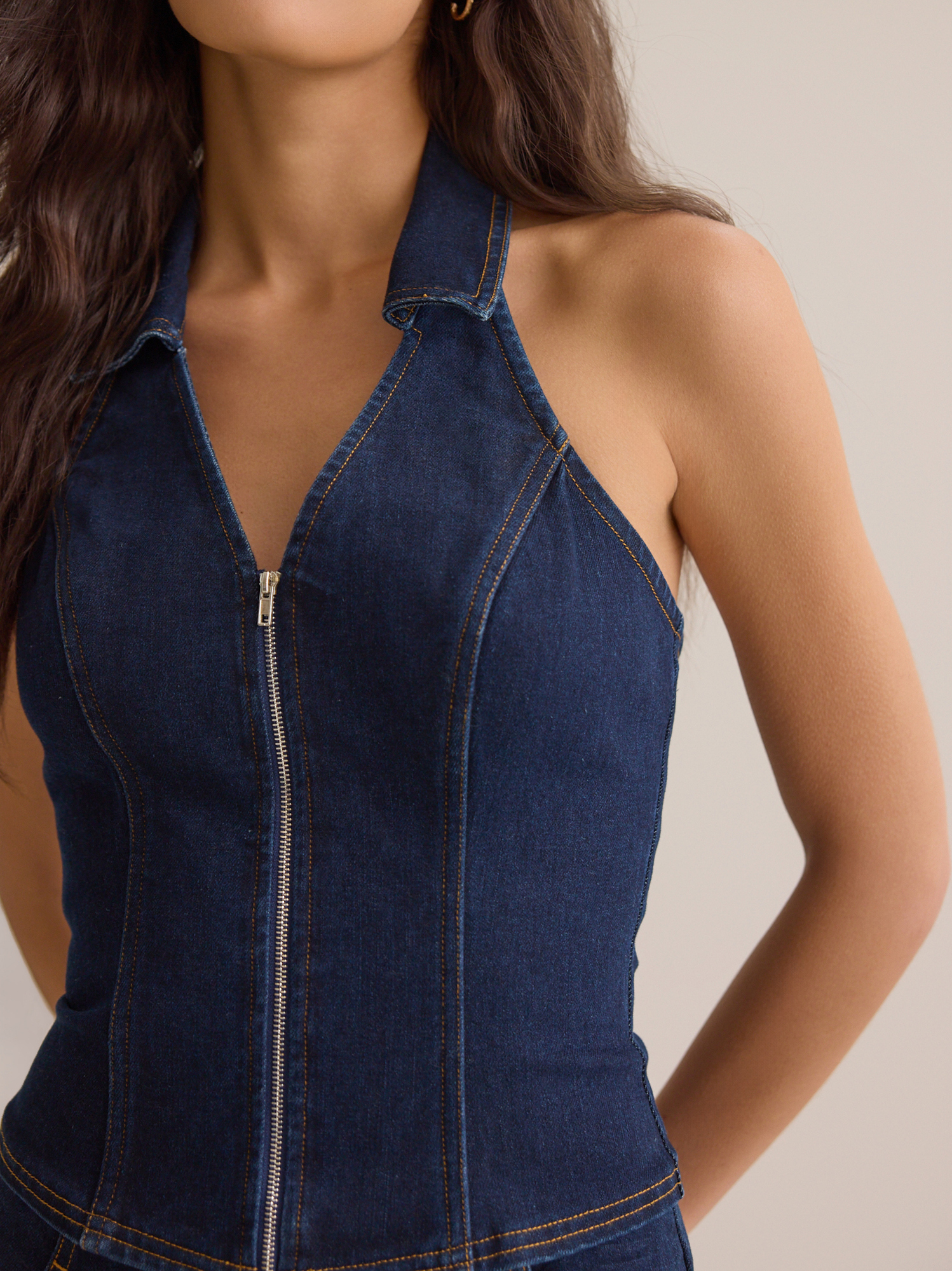 Rori Denim Zip Vest in Dark Wash | Altar'd State