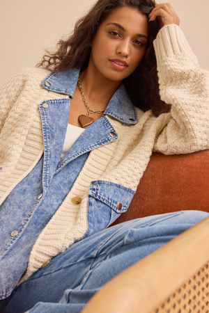 Hadley Cable Denim Mixed Cardigan - Altar'd State