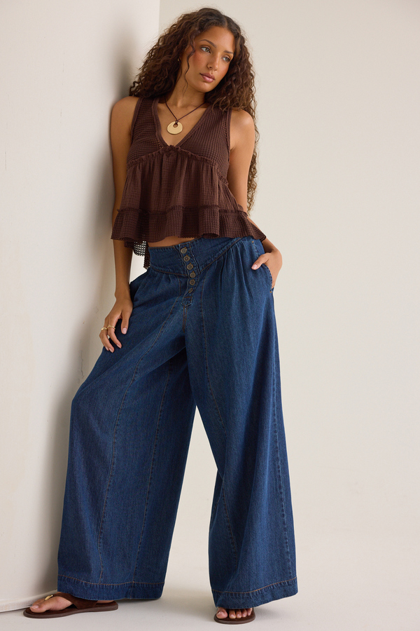 Andy High-Rise Button Front Boho Pant - Altar'd State