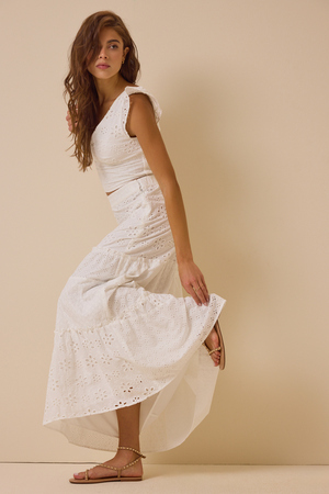 Nalia Eyelet Tiered Midi Skirt - Altar'd State - 