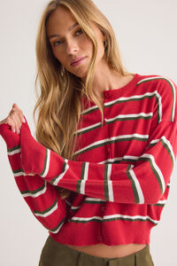 Delphina Christmas Stripe Cardigan Detail 2 - Altar'd State