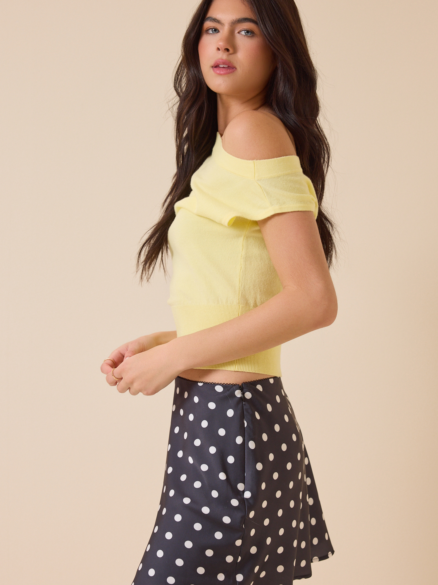 Maeve Polka Dot Satin Mini Skirt in Black & White | Altar'd State