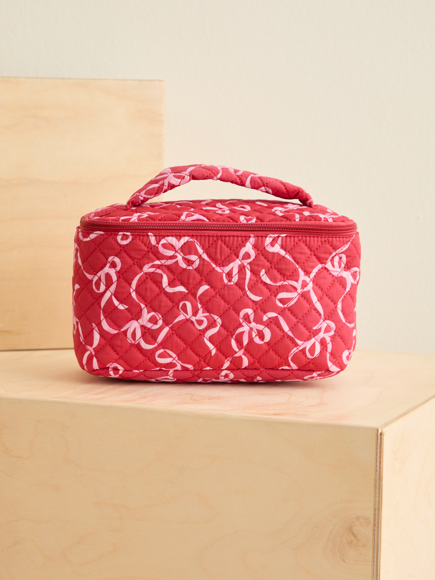 Cecile Quilted Makeup Bag in Red | AS Revival