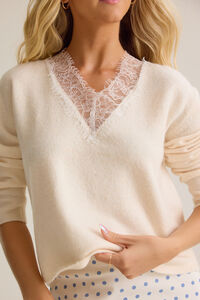 Ines Lace Trim V Neck Sweater - Altar'd State