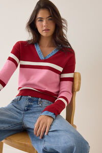 Mitchie Denim Trim Striped Pullover - Altar'd State