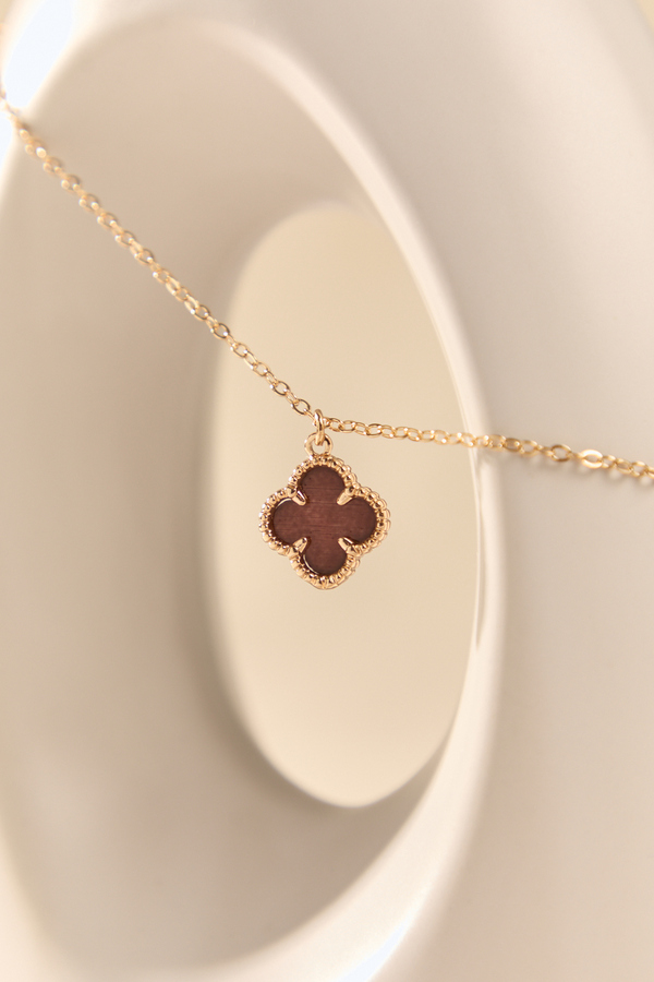 Dainty Brown Clover Necklace Detail 2 - Altar'd State