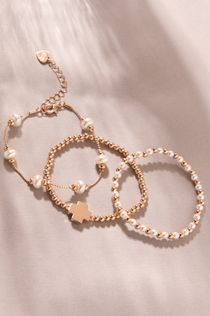 Pearl Cross Stretch Bracelet 3 Pack - Altar'd State - 
