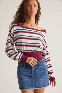 Navi Striped Off Shoulder Sweater Detail 2 - Altar'd State
