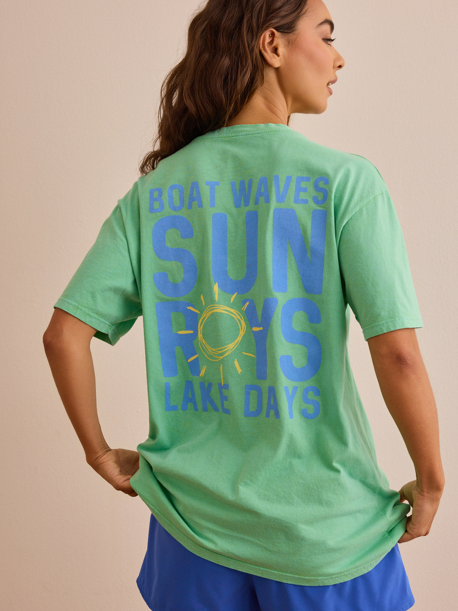 Sun Rays Lake Days Graphic Tee in Green | AS Revival