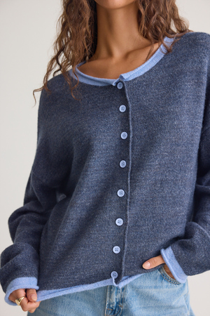 Kris Contrast Trim Button Cardigan - Altar'd State - 