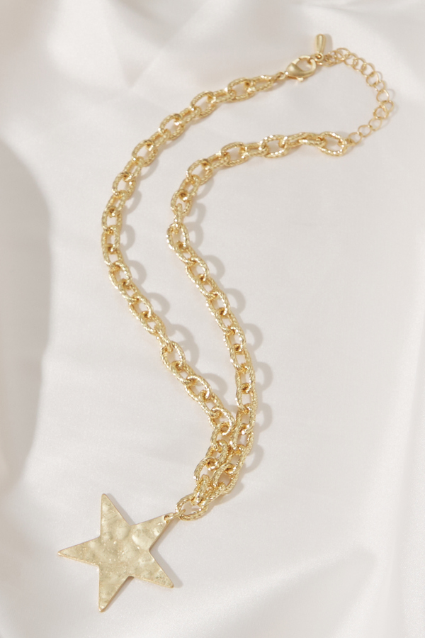 Worn Gold Hammered Star Necklace - Altar'd State