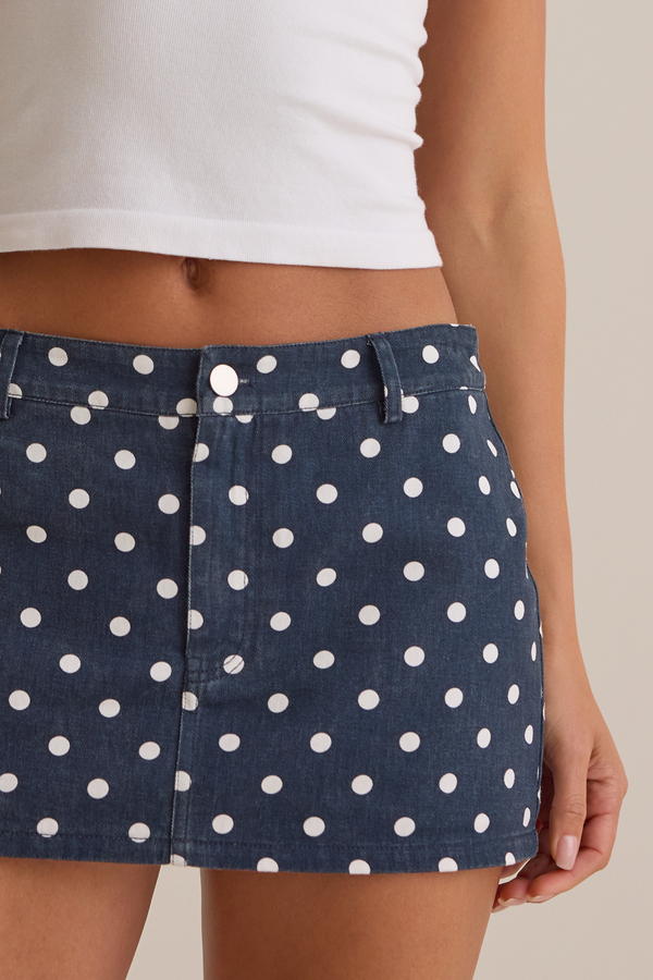 Cate Polka Dot Denim Mini Skort Detail 2 - Altar'd State