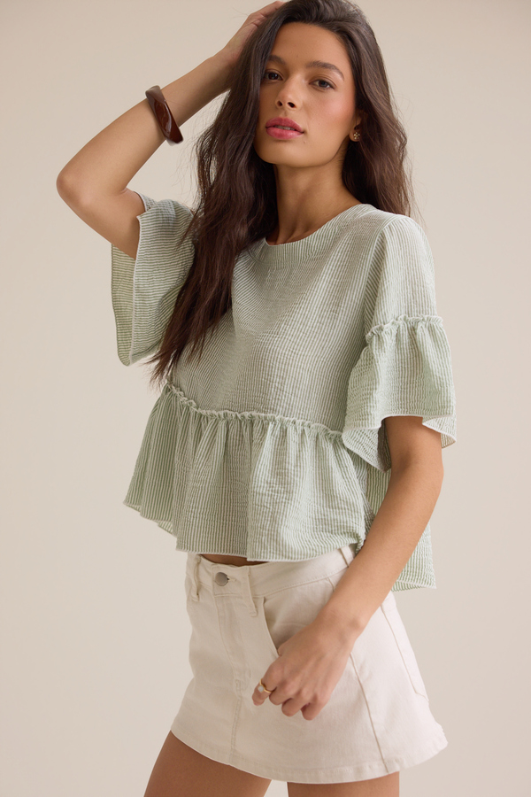 Calista Stripe Peplum Top Detail 2 - Altar'd State