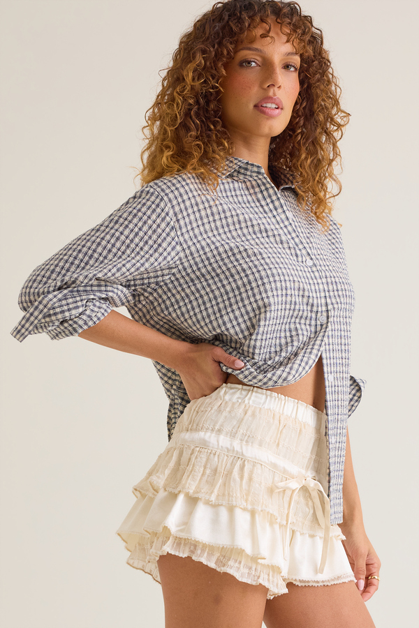 Gracella Satin Lace Tiered Mini Short Detail 5 - Altar'd State