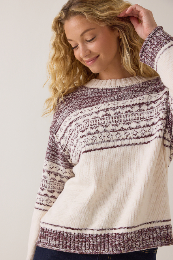 Michelle Marled Fair Isle Sweater Detail 2 - Altar'd State