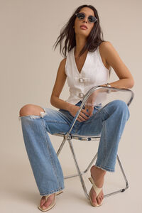 Indie Denim Buckle Front Vest Detail 4 - Altar'd State