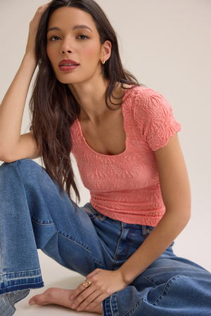 Blaire Short Sleeve Seamless Floral Tee - Altar'd State - 
