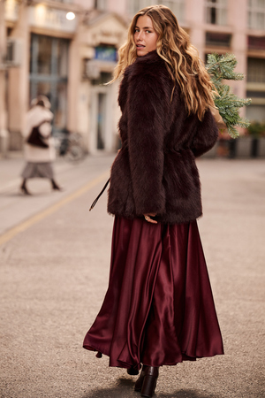Carlie Faux Fur Belted Coat - Altar'd State - 