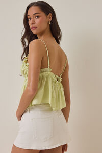 Thalia Tie Front Ruffle Trim Top in Green | Altar'd State