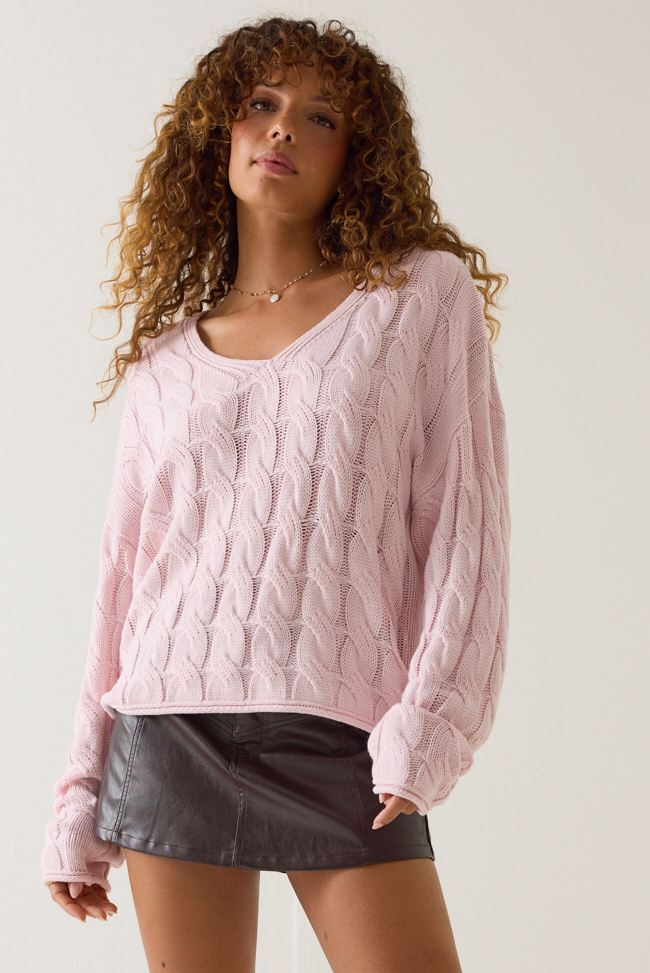 Harper V-Neck Cable Knit Sweater