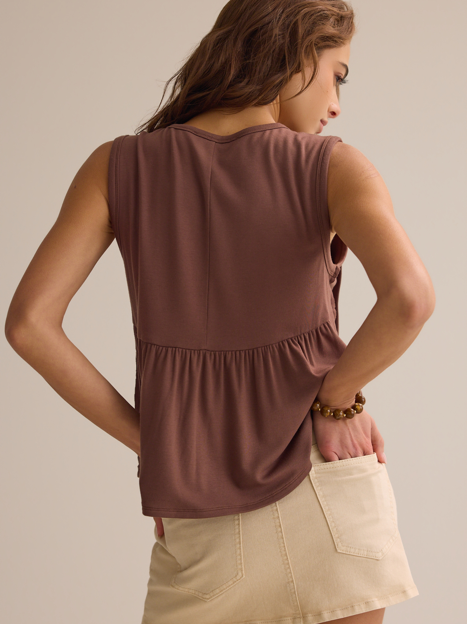 Quinn Pleated Tank in Chocolate | Altar'd State