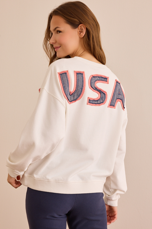 USA Flag Applique Pullover Detail 2 - Altar'd State