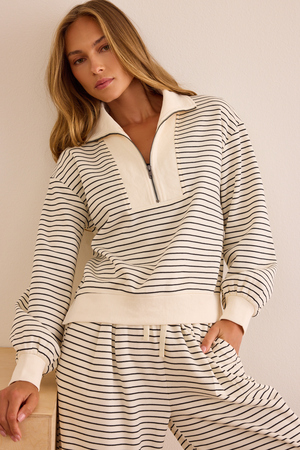 Fine Line Stripe Quarter-Zip Pullover - Altar'd State