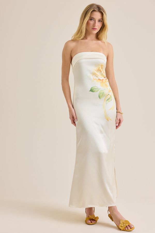 Paityn Floral Strapless Maxi Dress in Yellow | Altar'd State