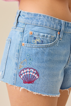 Isla Sea Embroidered Denim Short - Altar'd State - 