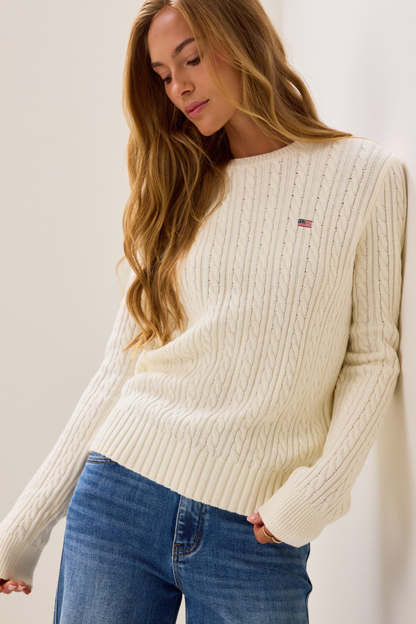 Sami American Flag Cable Knit Sweater Detail 4 - Altar'd State