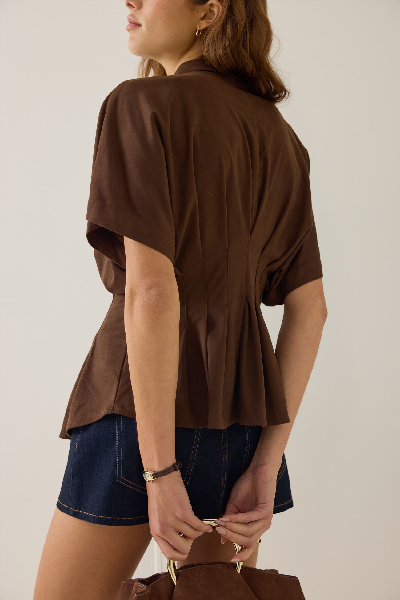 Keziah Suede Short-Sleeve Top