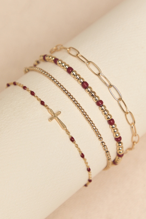Beaded Gold and Wine Cross Bracelet - Altar'd State - 
