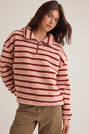 Chloe Striped Sherpa Pullover - Altar'd State - 