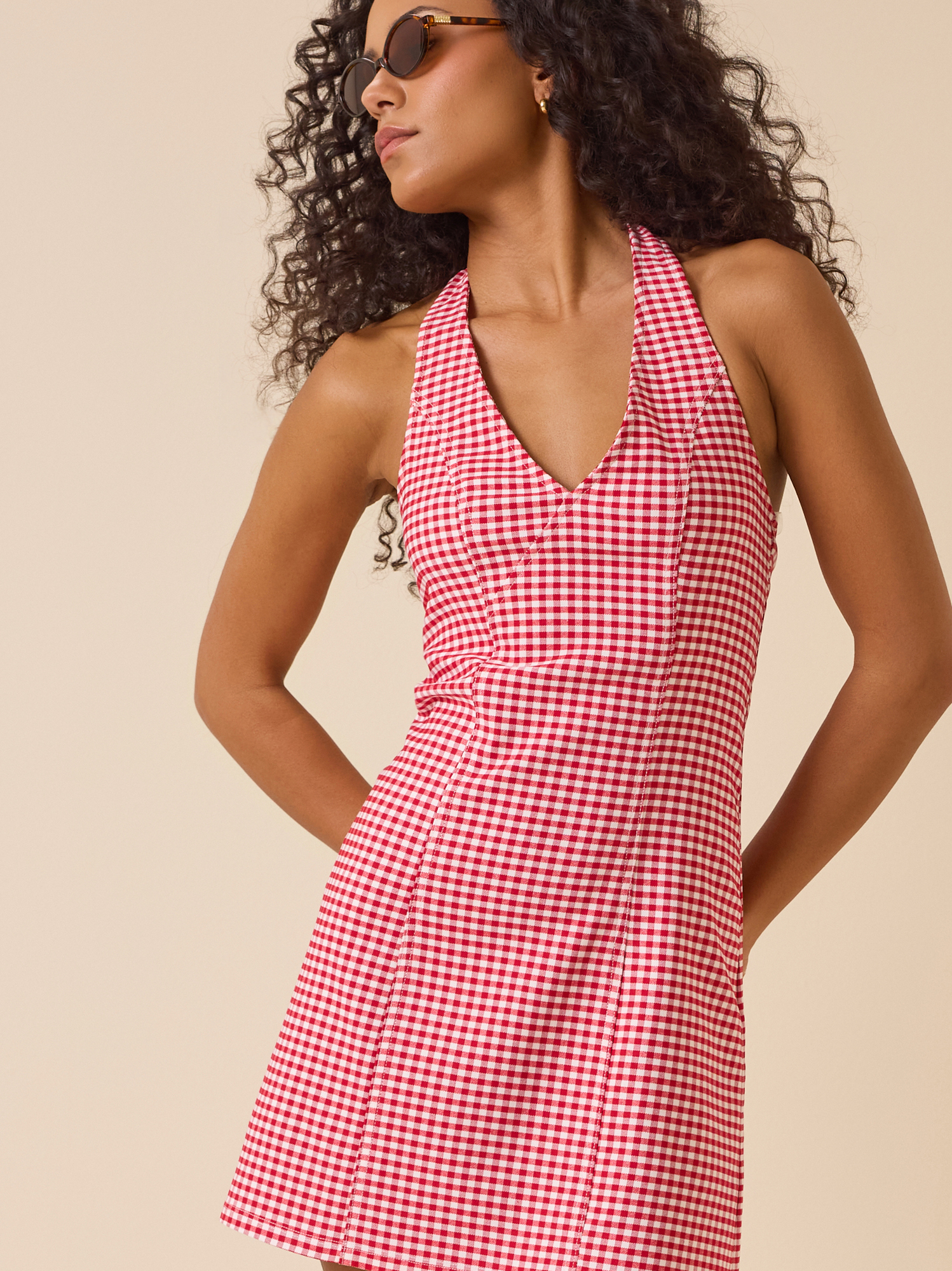 Altar'd State | Maura Gingham Mini Dress | RED-WHITE | Material: 76% Rayon, 10% Nylon, 11% Polyester, 3% Spandex | XL
