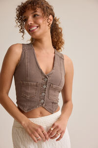 Harlee Denim Vest Detail 2 - Altar'd State