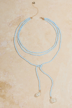 Blue Beaded Wrap Necklace With Pearls - Altar'd State - 
