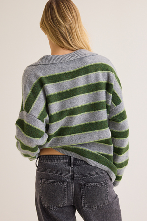 Tallie Striped Collared Sweater - Altar'd State - 