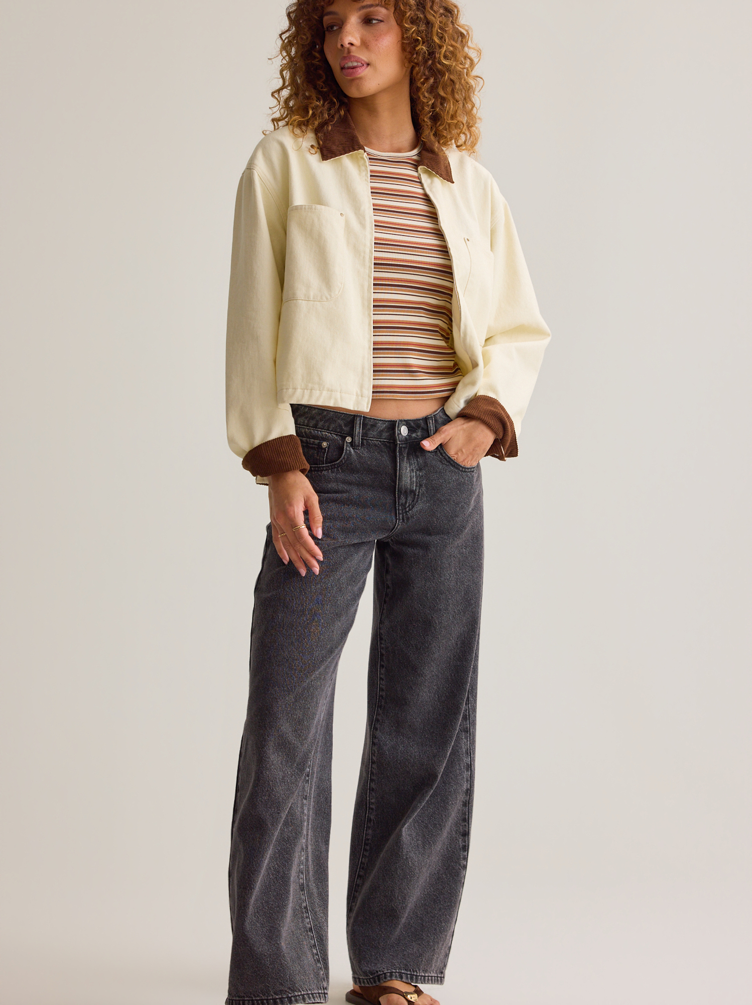 Jayden Cropped Trucker Jacket in Ivory | Altar'd State