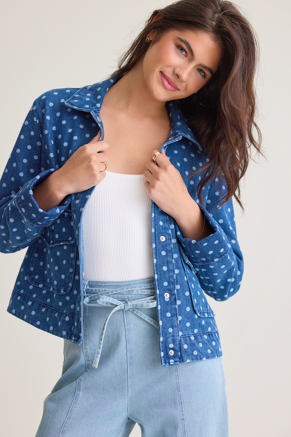 Madi Polka Dot Denim Jacket - Altar'd State