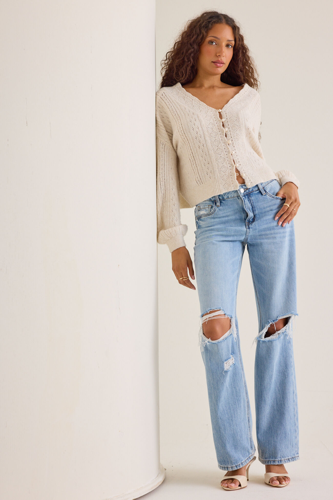 Salome Pointelle Pearl Button Cardigan