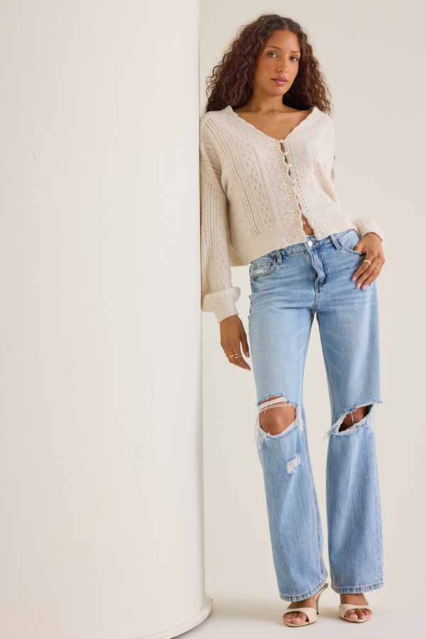 Salome Pointelle Pearl Button Cardigan - Altar'd State