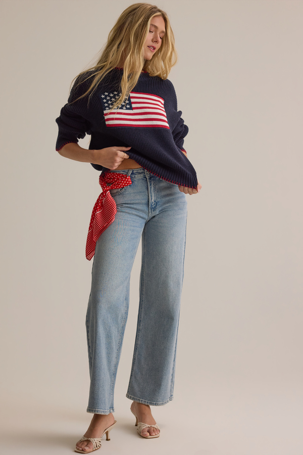 Newport American Flag Contrast Sweater Detail 2 - Altar'd State