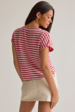 Hattie Stripe Roll Sleeve Crew - Altar'd State - 