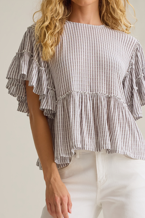 Rebecca Striped Ruffle Top Detail 3 - Altar'd State