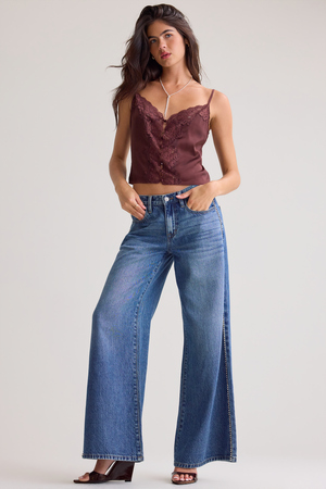 Izzie Rhinestone Trim Wide Leg Jean - Altar'd State