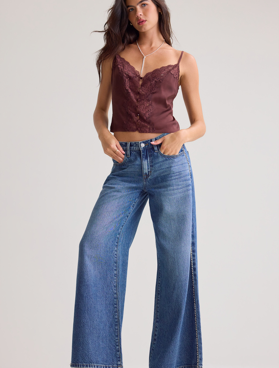 Izzie Rhinestone Trim Wide Leg Jean Detail 4 - Altar'd State