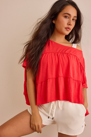 Zen Ruffle Tee in Red I AS Revival