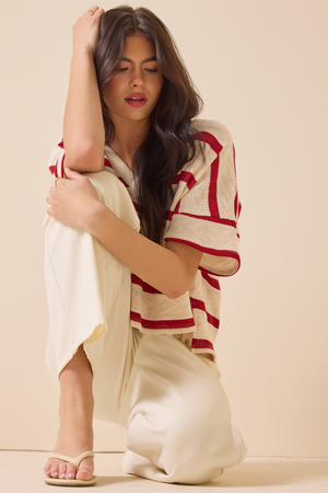 Dylan Striped V-Neck Top - Altar'd State - 