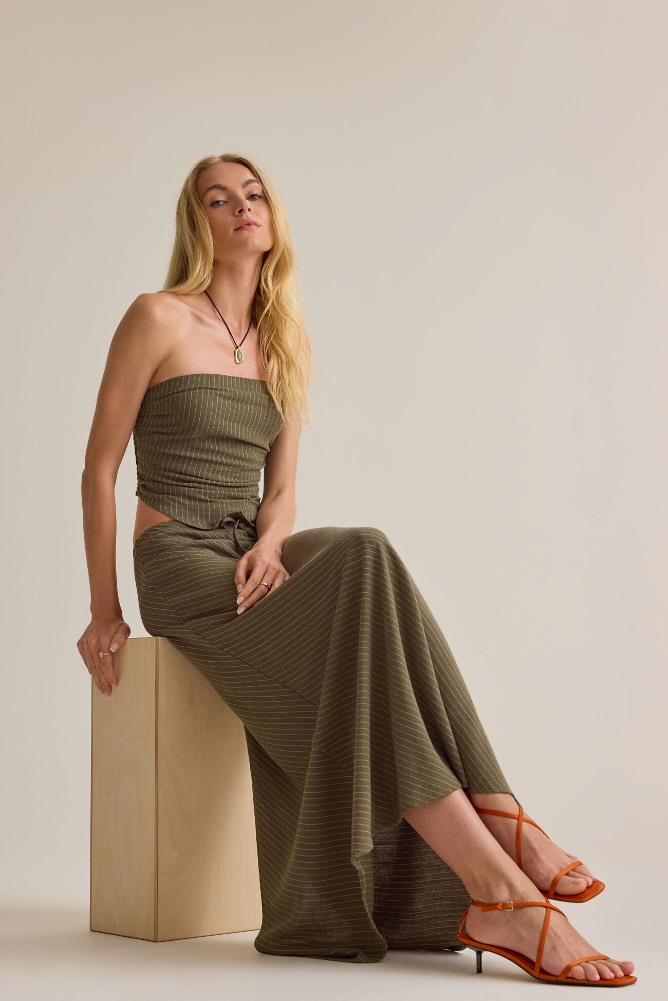 Merit Linen Stripe Midi Skirt