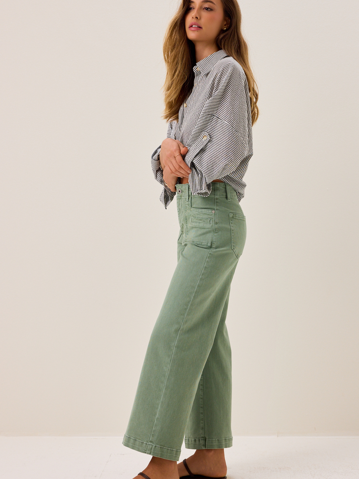 Garner Wide Leg Denim Pant in Sage Green | Altar'd State